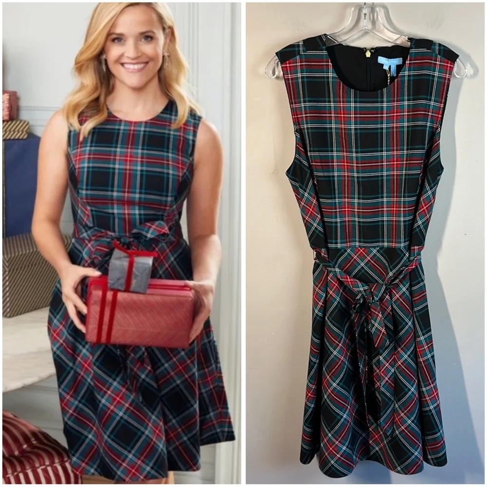 NWT Draper James Georgia Tartan Plaid Love Circle Waist Tree Dress Size 14 - Picture 1 of 16